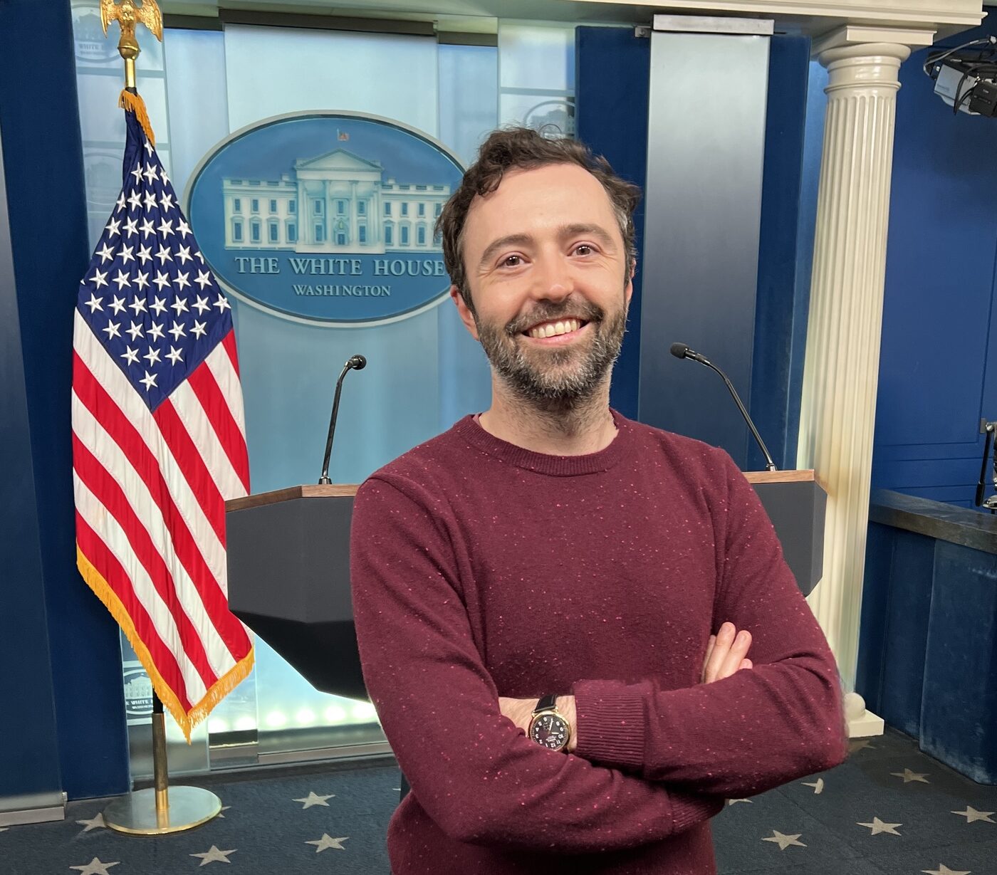 At the White House briefing room podium